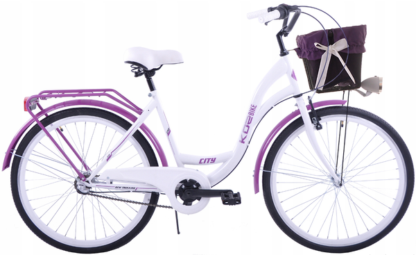 Rower miejski 28 damski Kozbike K36 3s biało-fioletowy (J1)