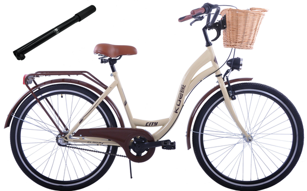 (26K23-S3CZ) Rower miejski damski Kozbike 26 3 biegi kremowo brązowy (J10)