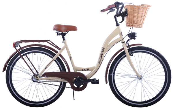 (26K23-S3CZ) Rower miejski damski Kozbike 26 3 biegi kremowo brązowy (J10)